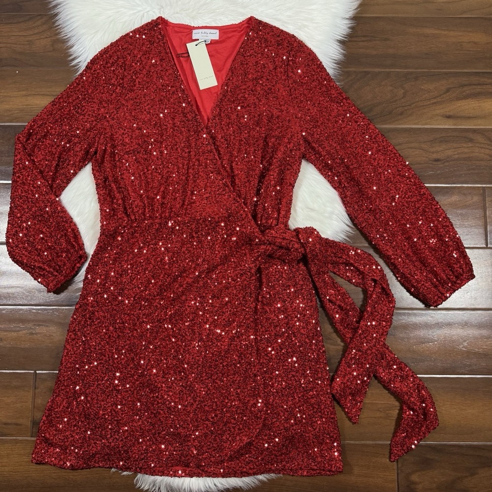 Never Fully Dressed Size US‎ 8 / UK 12 / EU 40 Red Sequin Vienna Wrap Mini Dress